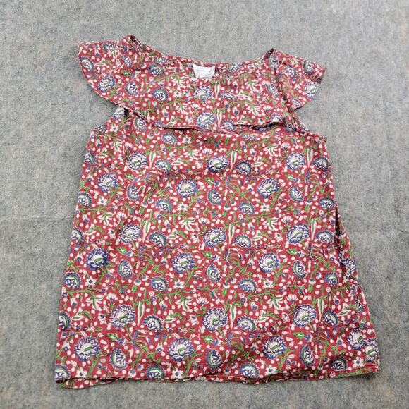 Agnes B Floral Frilled Top Blouse size 2 Red Cotton Sleeveless - Picture 11 of 12